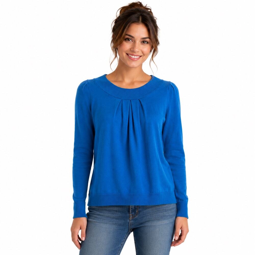 Banana Republic Women's Medium Cobalt Blue Silk Blend Pleated Neck Sweater